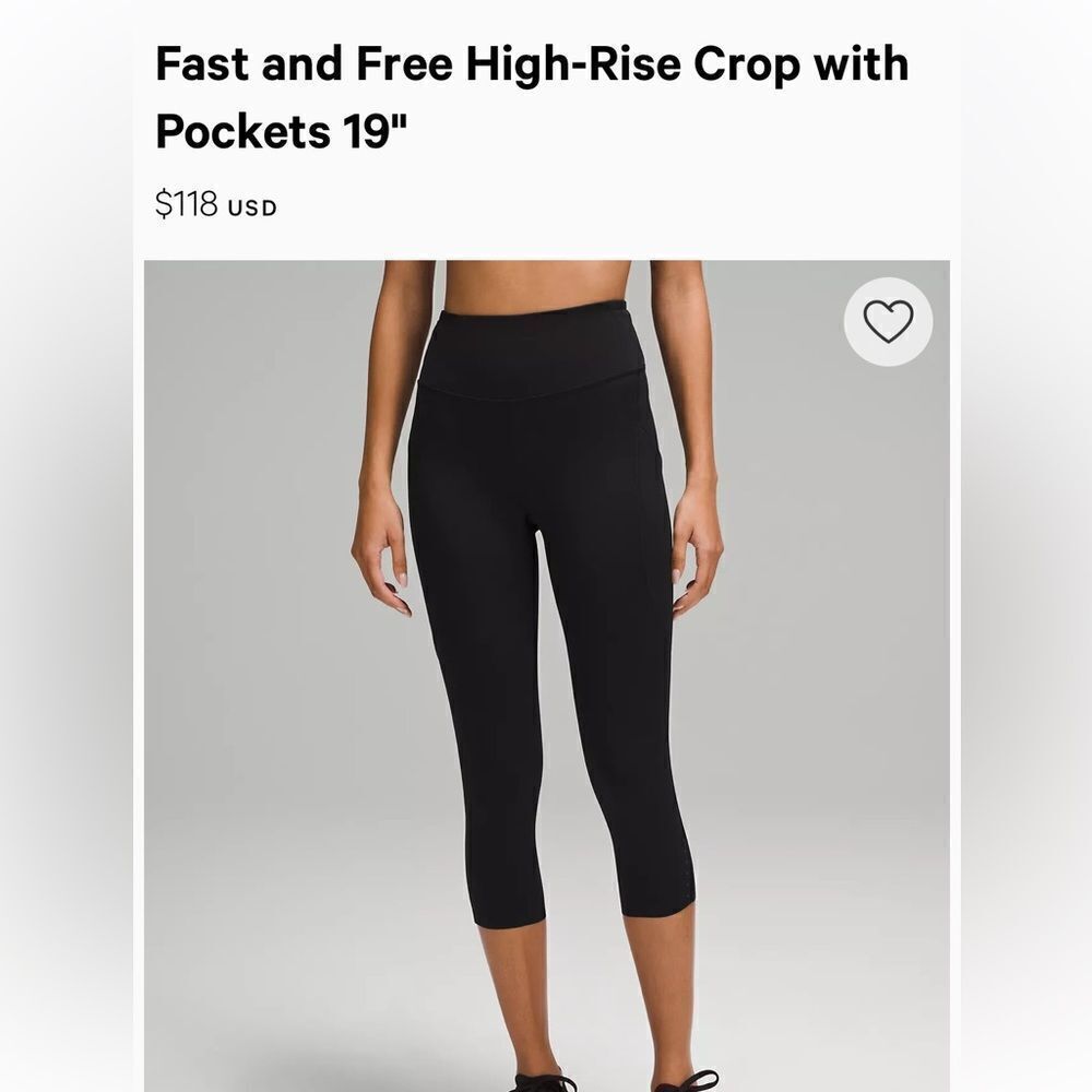 Lululemon Fast and Free Crops With Pockets Size 2